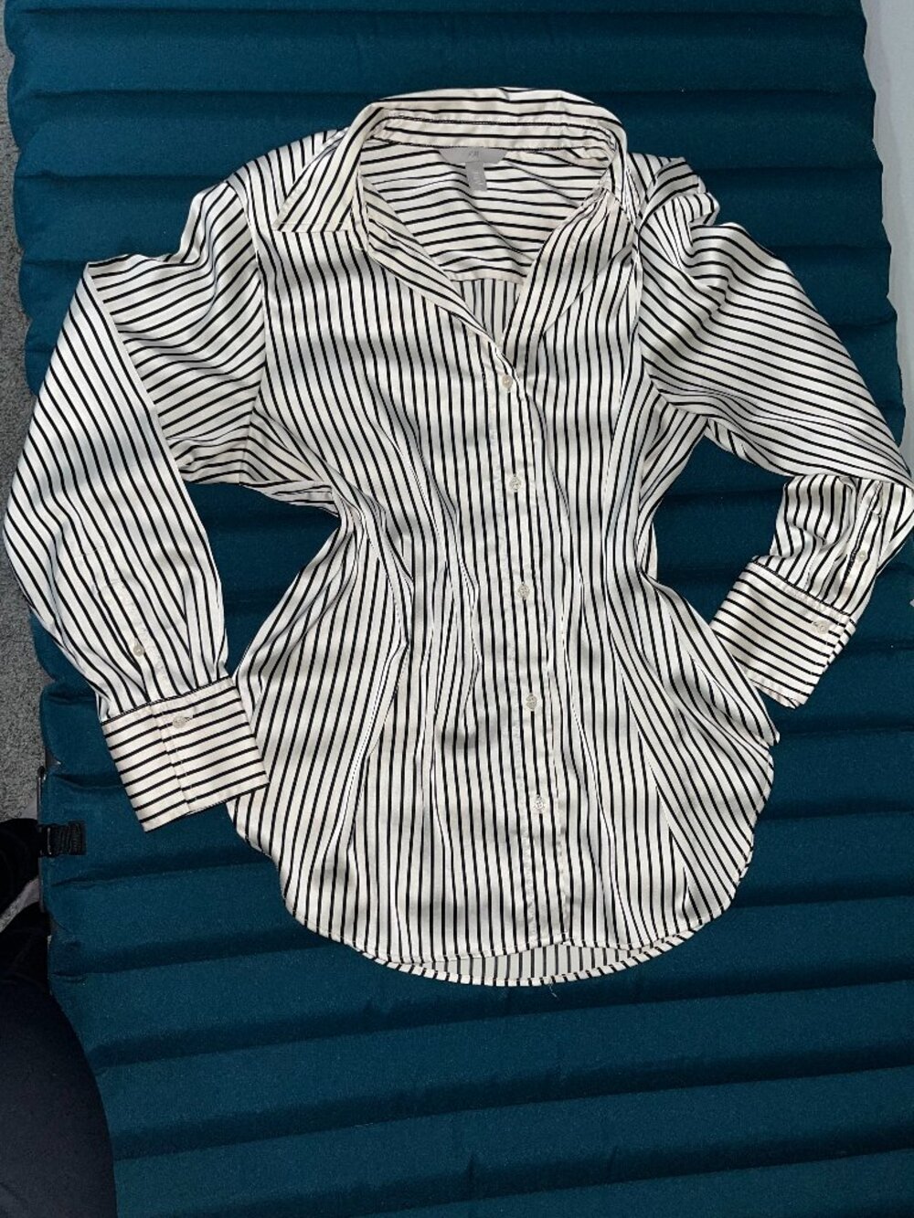 H%M Black and White Striped Satin Button-Down Shirt
